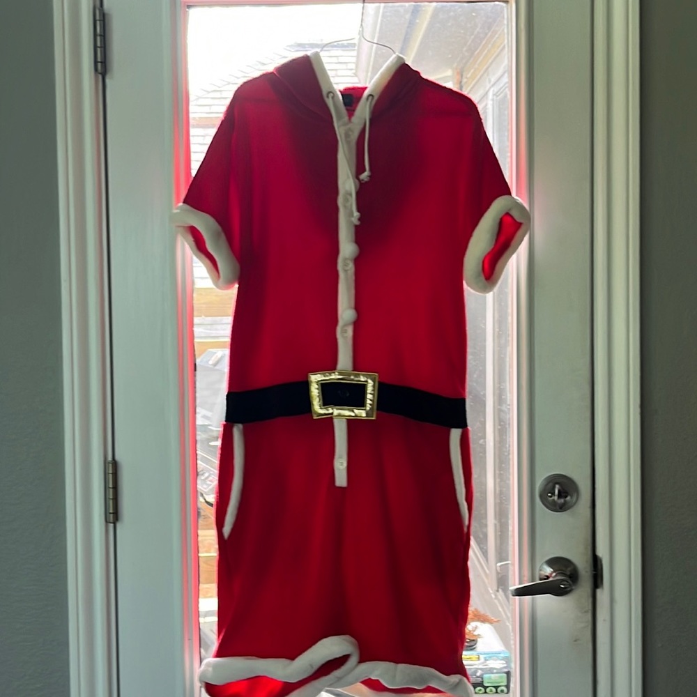 Santa Clause one piece shorts costume. With hood and pockets.